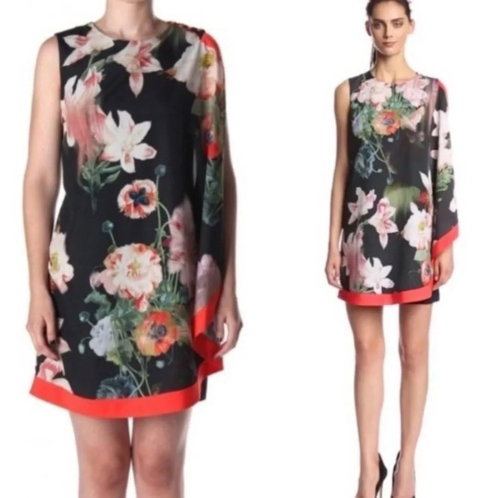Ted Baker London Black Elsee Dress With Pink Floral Scarf Front